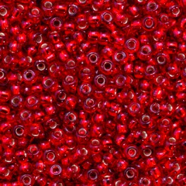 Rocailles 2,6mm mit Silbereinzug rot